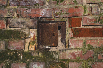 Old brick wall with moss. grunge background