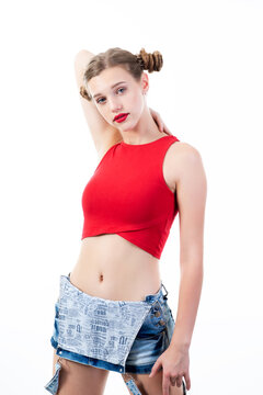 Pretty funny emotional teen girl, portrait over white background.