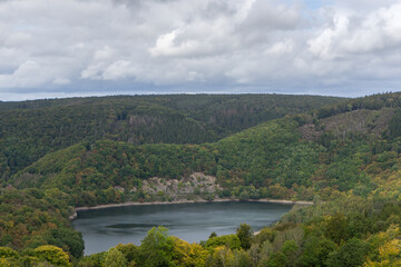 Fototapeta na wymiar View to german lake called Rur in the region Eifel