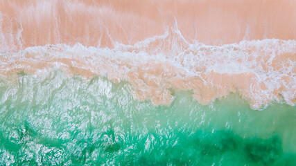 Fototapeta na wymiar Aerial of waves on the beach, Oahu, Hawaii