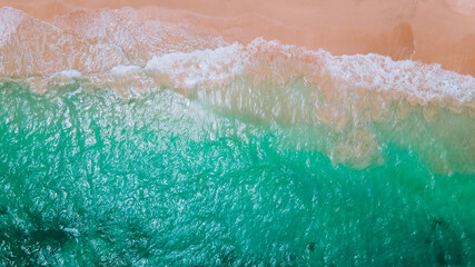 Aerial of waves on the beach, Oahu, Hawaii