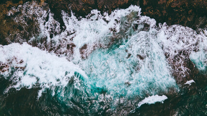 Aerial of waves and reefs, Oahu, Hawaii