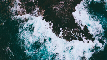 Aerial of waves and reefs, Oahu, Hawaii