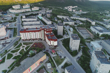 Obraz premium Aerial Townscape of Kirovsk Town located in Northwestern Russia on the Kola Peninsula