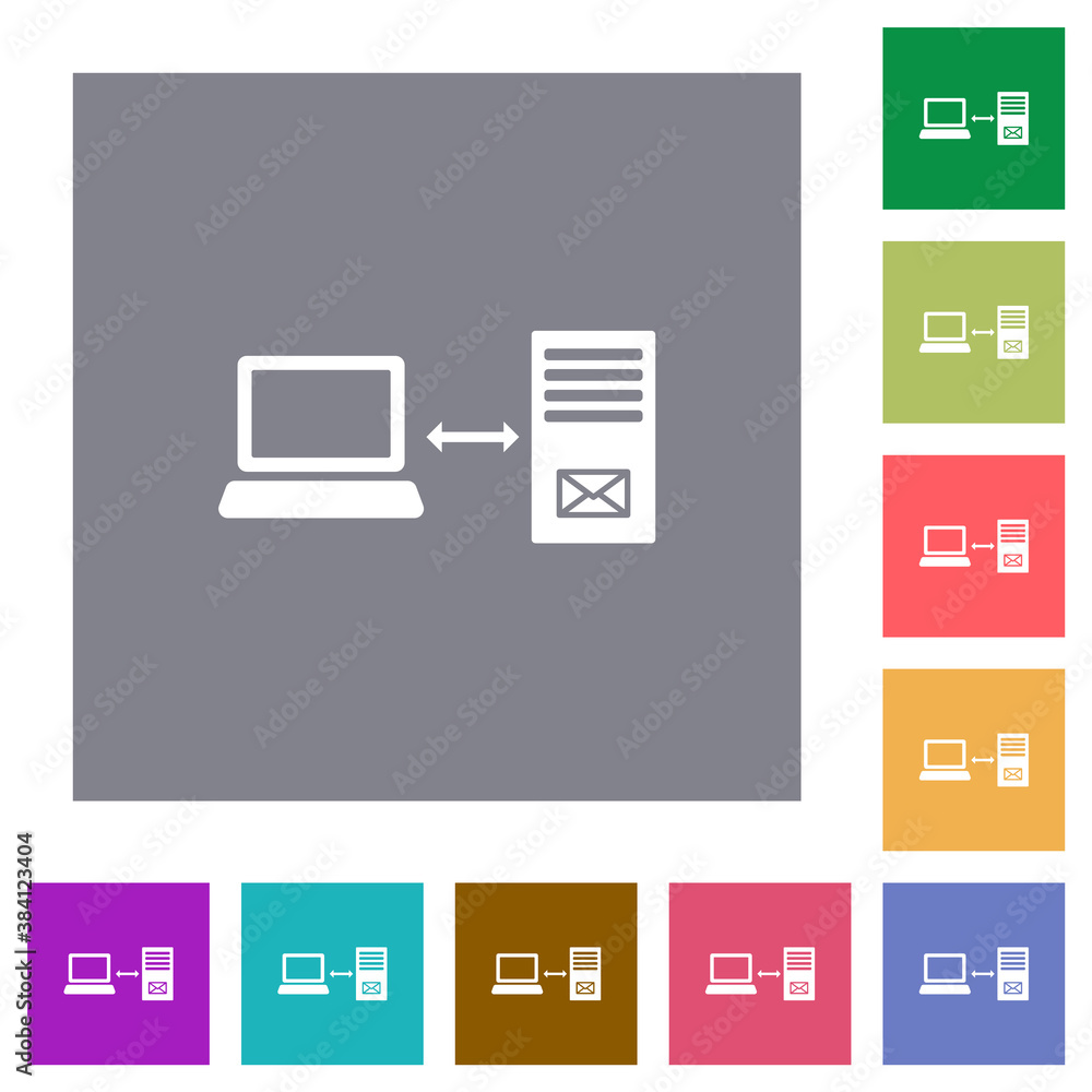 Poster single connection to mail server square flat icons