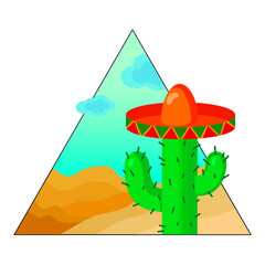 Cactus in a Mexican Hat in a Hot Desert Stysh Illustration
