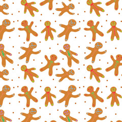 seamless pattern of christmas gingerbread cookies in the shape of a man