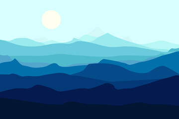 Mountains landscape. Mountains silhouettes panorama at morning