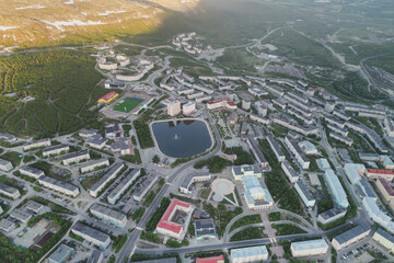 Aerial Townscape of Kirovsk Town located in Northwestern Russia on the Kola Peninsula