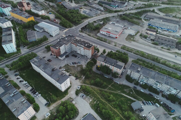 Aerial Townscape of Kirovsk Town located in Northwestern Russia on the Kola Peninsula