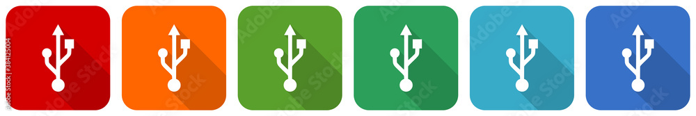 Poster Usb icon set, flat design vector illustration in 6 colors options for webdesign and mobile applications