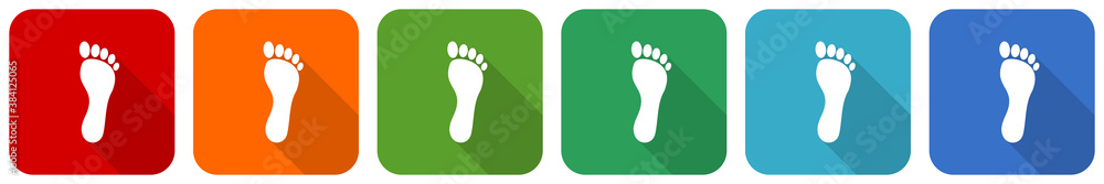 Poster foot icon set, flat design vector illustration in 6 colors options for webdesign and mobile applicat