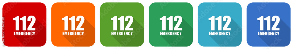 Aufkleber number emergency 112 icon set, flat design vector illustration in 6 colors options for webdesign and