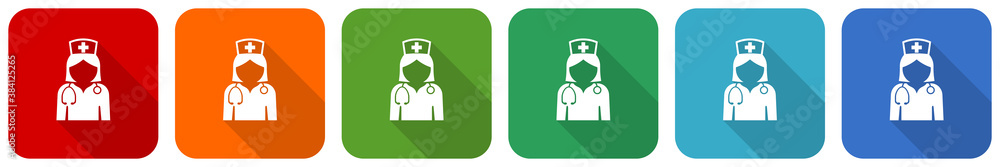 Aufkleber doctor icon set, flat design vector illustration in 6 colors options for webdesign and mobile applic