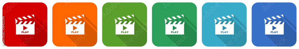 Aufkleber Video icon set, flat design vector illustration in 6 colors options for webdesign and mobile applications