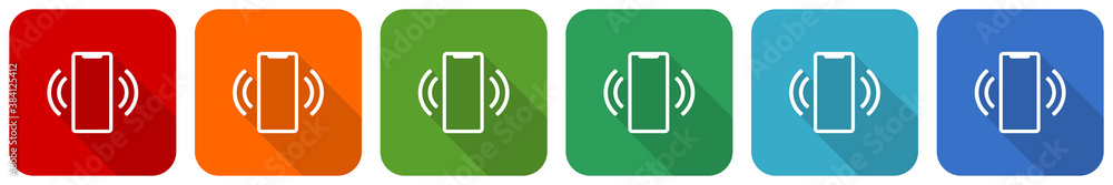 Aufkleber Mobile phone, smartphone icon set, flat design vector illustration in 6 colors options for webdesign and mobile applications