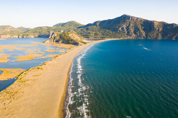 Obraz premium Scenic aerial view of Iztuzu beach, Dalyan, Turkey