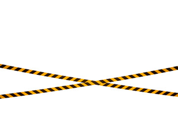 Black and yellow warning lines of barrier tape prohibit passage. Barrier tape on white isolate. Barrier that prohibits traffic. Danger unsafe area warning do not enter. Concept of no entry. Copy space