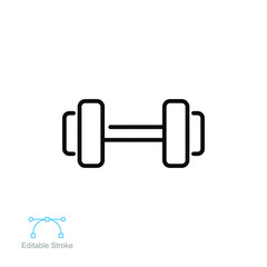 Gym sport, dumbbell icon. Short bar with a weight at each end for exercise or muscle building. Heavy barbell, weight lifting. Editable stroke vector illustration. Design on white background EPS 10