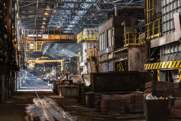 Interior of metallurgy hall in a copper smelter