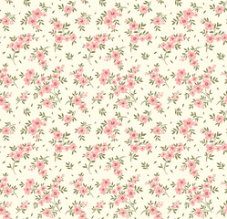 Vintage floral background. Seamless vector pattern for design and fashion prints. Flowers pattern with small pink flowers on a white background. Ditsy style.