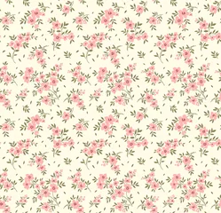 Fototapete Kleine Blumen Vintage Blumenhintergrund. Nahtloses Vektormuster für Design- und Modedrucke. Blumenmuster mit kleinen rosa Blumen auf einem weißen Hintergrund. Ditsy-Stil.