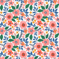 Beautiful floral pattern in small abstract flowers. Small coral flowers. White background. Ditsy print. Floral seamless background. The elegant the template for fashion prints. © ann_and_pen
