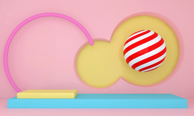 colorful  blue yellow pink with podium minimal pink background 3d rendering.