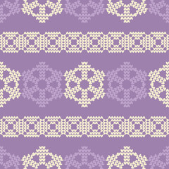 Knitted Christmas decorative snowflakes. Seamless background. Boho style. Vector illustration for web design or print.