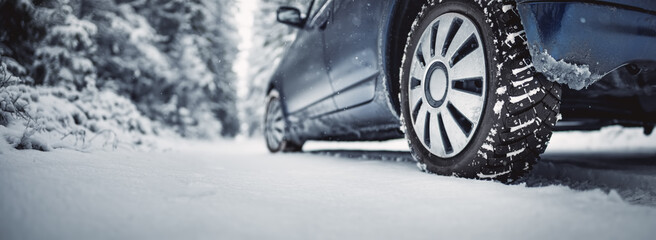 The car stopped on the snowy roadside