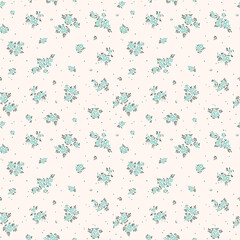 Vektornahtloses Muster. Hübsches Muster in kleinen Blumen. Kleine hellblaue Blüten. Weißer Hintergrund. Ditsy Blumenhintergrund. Die elegante Vorlage für Modedrucke.