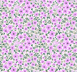Cute floral pattern in the small flowers. Seamless vector texture. Elegant template for fashion prints. Printing with small lilac flowers. White background.