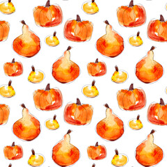 hand drawn autumn watercolor seamless pattern