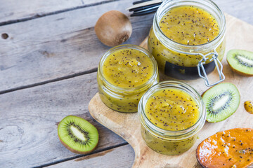 homemade kiwi jam. fruit jam or confiture  from kiwi and oranges