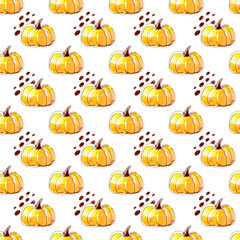 hand drawn autumn watercolor seamless pattern