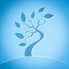 Abstract nature illustration with tree and waves. Paper cut background.