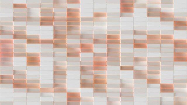 Field Of Rectangles Loop 1 Rose Gold x White: light bright clean minimal rectangular grid pattern, random waving motion background canvas in funk pink and white colors. Seamless loop.