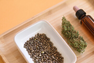 Detail of seeds and buds of CBD with the background out of focus. 
