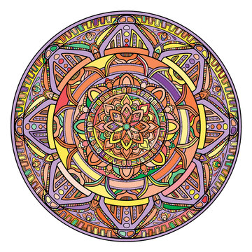 Colored mandal on the white background.Vector
