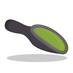 The scoop with matches is isolated on a white background. Vector illustration in flat cartoon style. Green Japanese tea, healthy food and drinks..