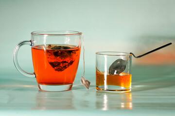 sweet hot aromatic tea in winter