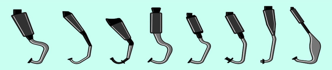 set of exhaust pipe cartoon icon design template with various models. vector illustration isolated on blue background