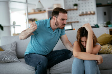 Violence in family. Husband beating his wife...