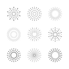 Set of black fireworks line icons. Collection of icons simple firecracker on white background. Elements for decoration Festive, Anniversary, Celebration, Party. Flat design. Vector illustration.