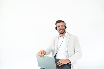 Businessman attending an online meeting on laptop