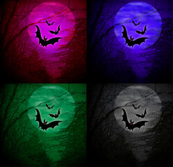 Composition of 4 illustration background for celebrate the Halloween greeting