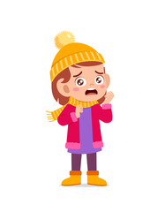 sad cute little kid cry and wear jacket in winter season. child scream crying wearing warm clothes