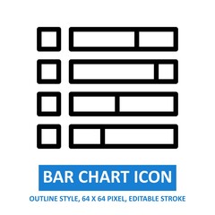 bar chart icon outline style on white background. chart and diagram  vector illustration. base 64 x 64 pixels. expanded.