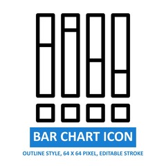 bar chart icon outline style on white background. chart and diagram  vector illustration. base 64 x 64 pixels. expanded.