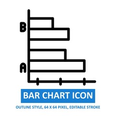 bar chart icon outline style on white background. chart and diagram  vector illustration. base 64 x 64 pixels. expanded.